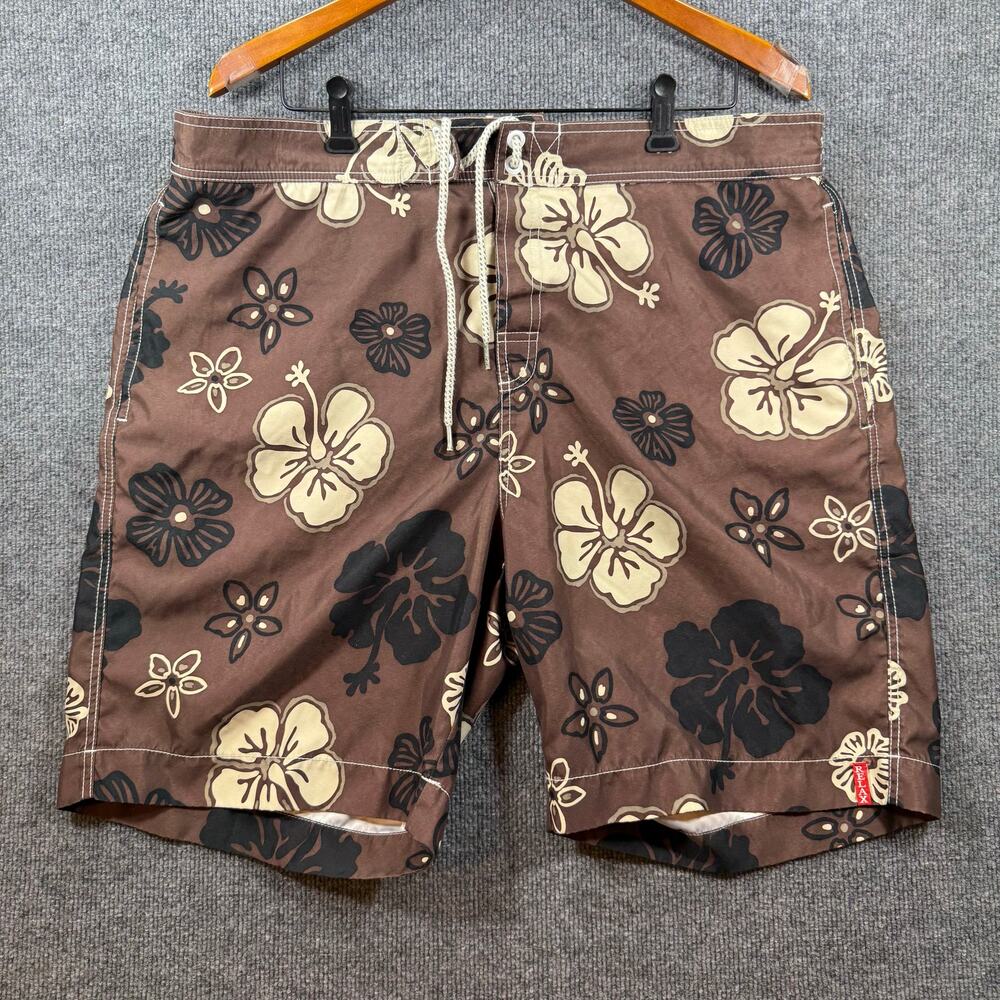 Tommy Bahama Relax Swim Shorts Men's XL Brown Floral Allover Lined Drawstring